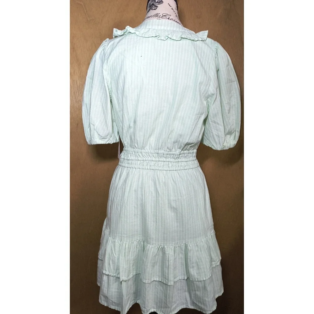 Free Assembly Women's XS Tiered Ruffle Mini Dress Pistachio Mint V Neck Pockets